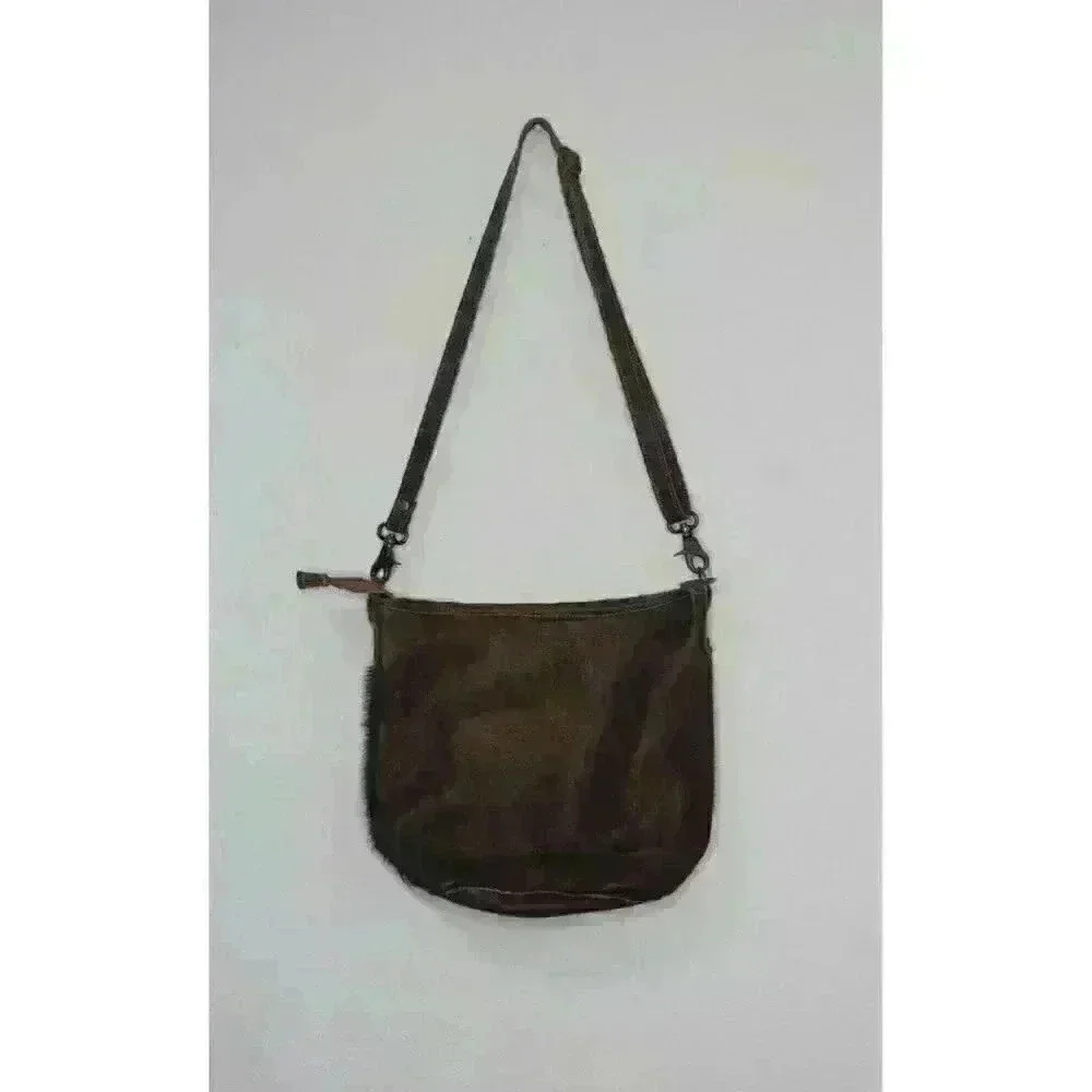 Myra Bag Western Cowgirl On Hide Leather Medium Brown Satchel Crossbody Purse‎